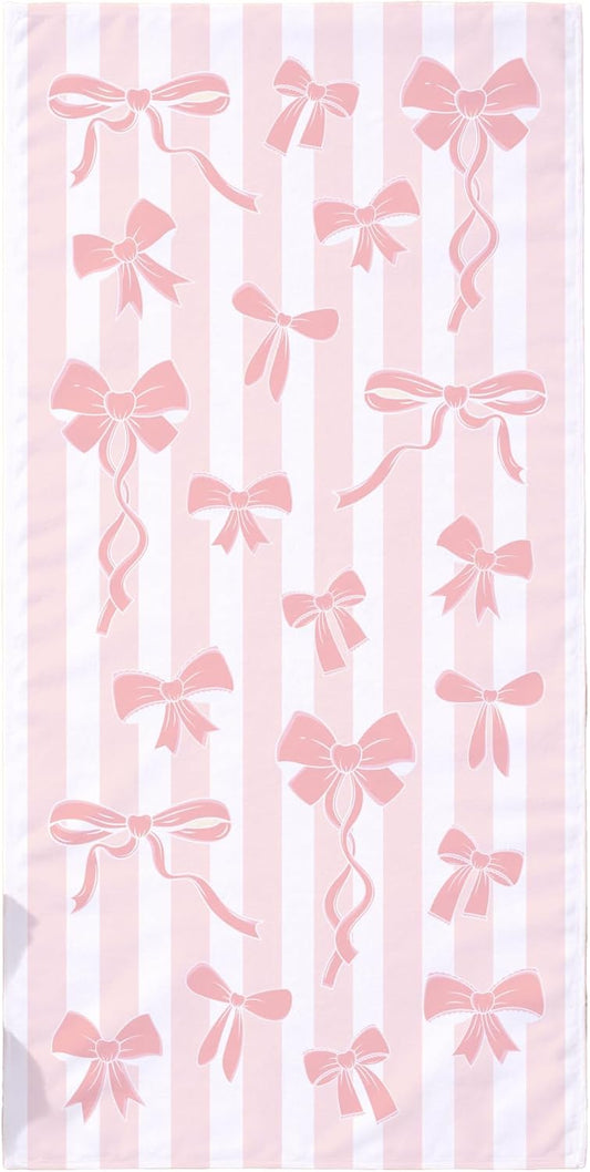 GiftsForYouNow Pink Bow Beach Towel – Chic Preppy Ribbon Design, Soft Absorbent Oversized Pool & Beach Towel for Girls, Teens & Women
