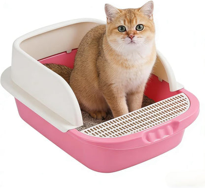 Open Top Cat Litter Box - Easy Clean Cat Toilet for Kittens & Adult Cats, Household Pet Supplies(Pink)