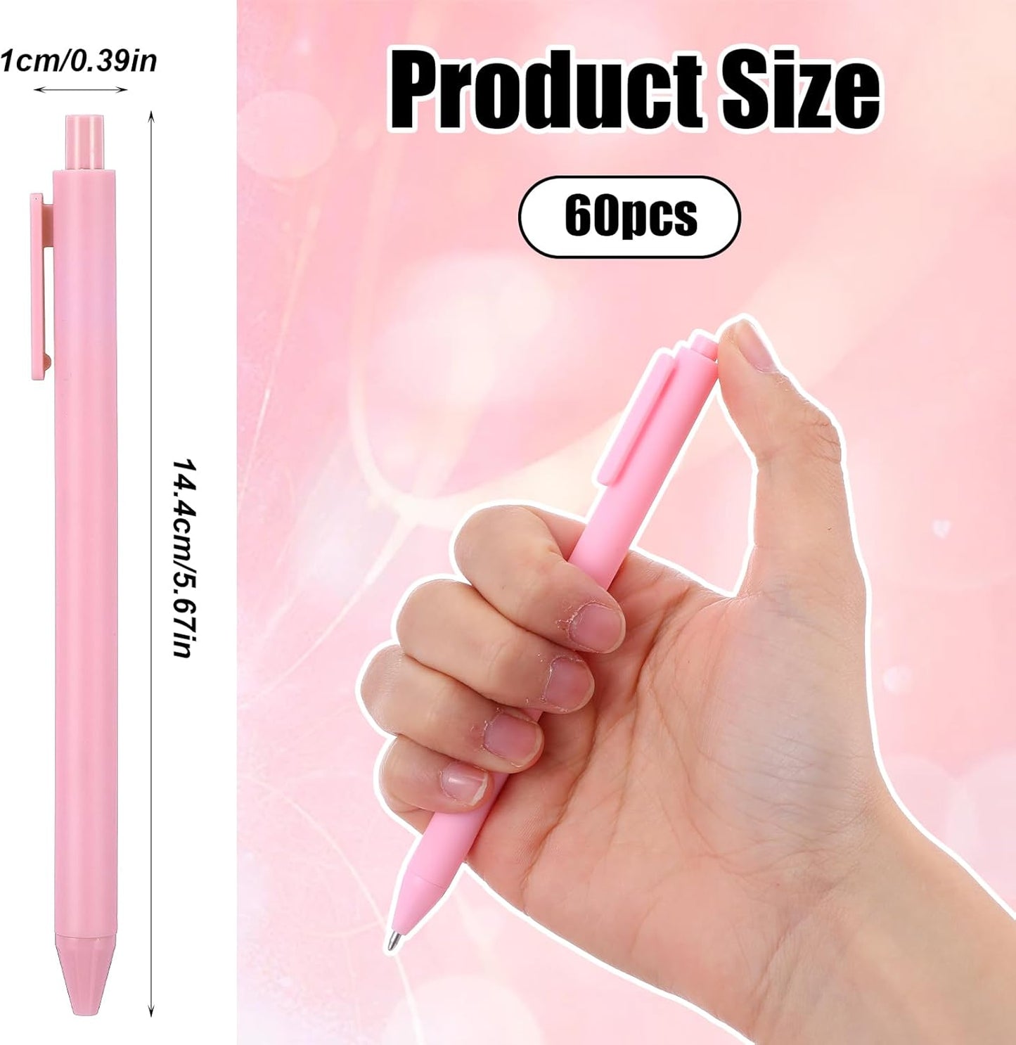 JIEYAO 60 Pcs Ballpoint Pens Bulk, 1.0 mm Retractable Rollerball Pen, Cute Pink Click Medium Point Pens Aesthetic for Office Teacher Student Baby Shower (Pink)
