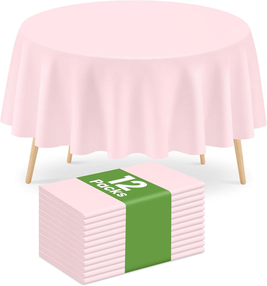 Mulbozy 12 Pack Pink Round Tablecloth, 84 Inches Plastic Table Cover, Premium Disposable Round Party Tablecloth for Restaurant Dinners, Wedding, Grad Party, Baby Shower, Outdoor Camping