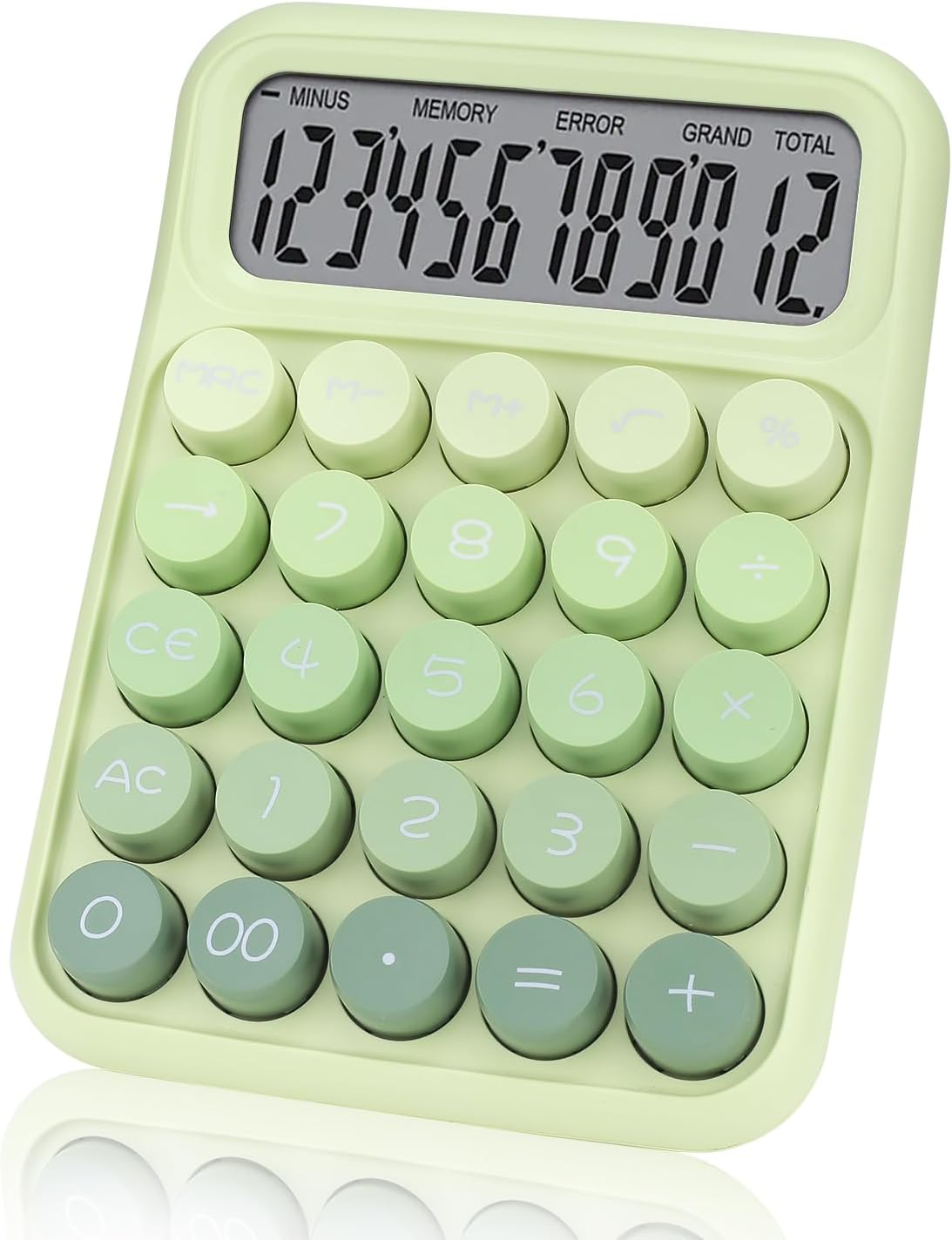 Mechanical Switch Calculator with Big Buttons, 12 Digits, Large LCD Display, Cute Pink Desktop Calculator, Aesthetic School Supplies for Office, School, Home & Business Use, Automatic Sleep (Green)