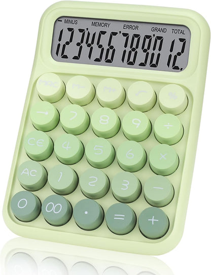 Mechanical Switch Calculator with Big Buttons, 12 Digits, Large LCD Display, Cute Pink Desktop Calculator, Aesthetic School Supplies for Office, School, Home & Business Use, Automatic Sleep (Green)