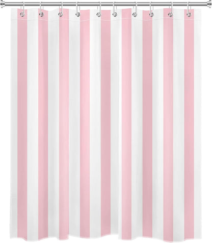 LB Pink and White Striped Fabric Shower Curtain for Bathroom with 10 Hooks, Vertical Stripe Geometric Shower Curtains for Bathroom, Modern Farmhouse Chic Style Bathroom Shower Curtains, 60x72 Inch