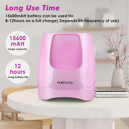 Purtato Professional Cordless Rechargeable UV LED Nail Lamp with 4 Timer Setting and 126W High Power Quick Drying Nail Dryer (Plating Pink)