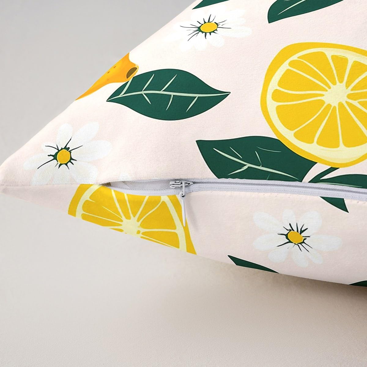 Manfei Lemon Throw Pillow Covers Set of 2 Botanical Leaf Cushion Covers Daisy Floral Summer Fresh Sofa Kids Boys Girls Bedroom Decor Soft Pillows Covers 22x22 Inches Pink Yellow