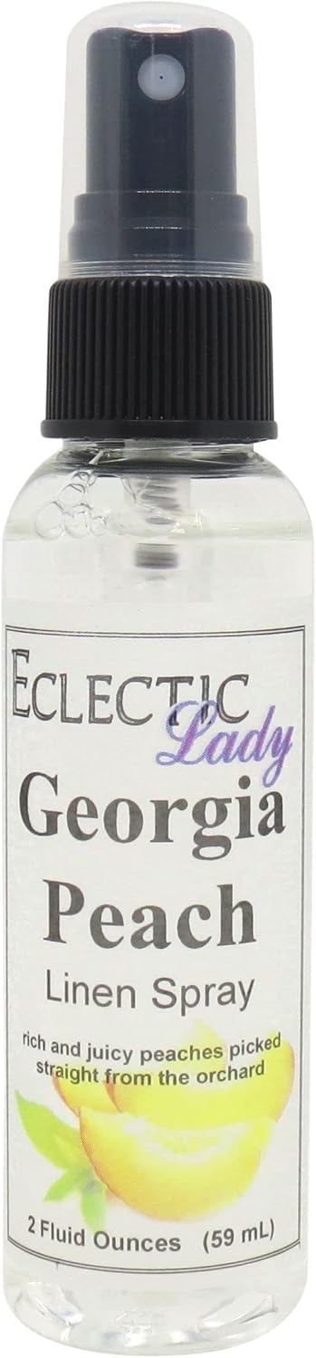 Georgia Peach Linen Spray, 2 ounces - Eclectic Lady Sheet and Linen Spray - No Artificial Colors, Parabens, or Preservatives - Long-Lasting Scent for Bed, Fabric & Pillow