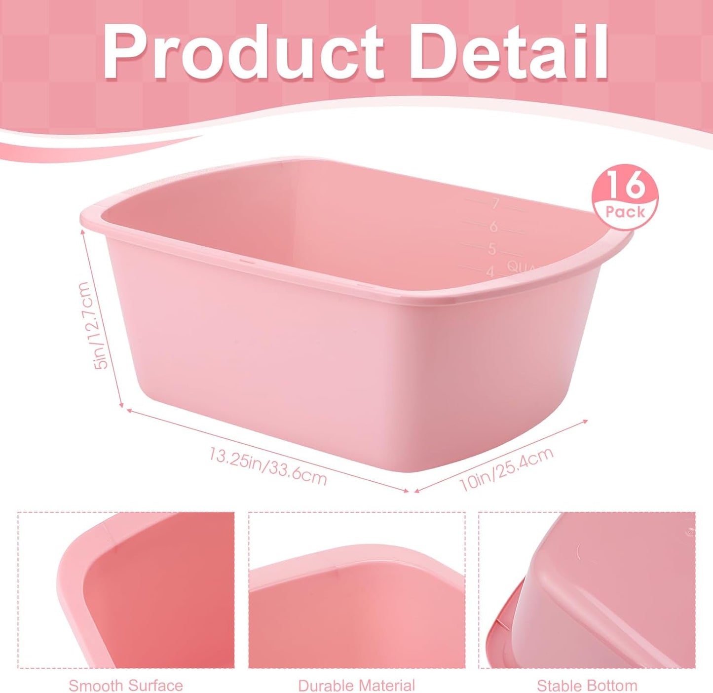 Honeydak 8 Pack Wash Basins Plastic Wash Tub Pink 7 Quart Graduated Buckets Rectangular Plastic Hospital Bedside Soaking Tub Washing Basin for Cleaning Foot Bath Washing Dishes Face Cleansing