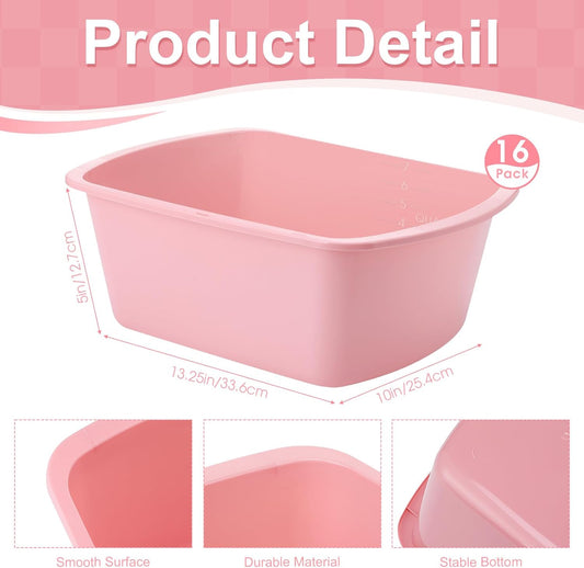 Honeydak 8 Pack Wash Basins Plastic Wash Tub Pink 7 Quart Graduated Buckets Rectangular Plastic Hospital Bedside Soaking Tub Washing Basin for Cleaning Foot Bath Washing Dishes Face Cleansing