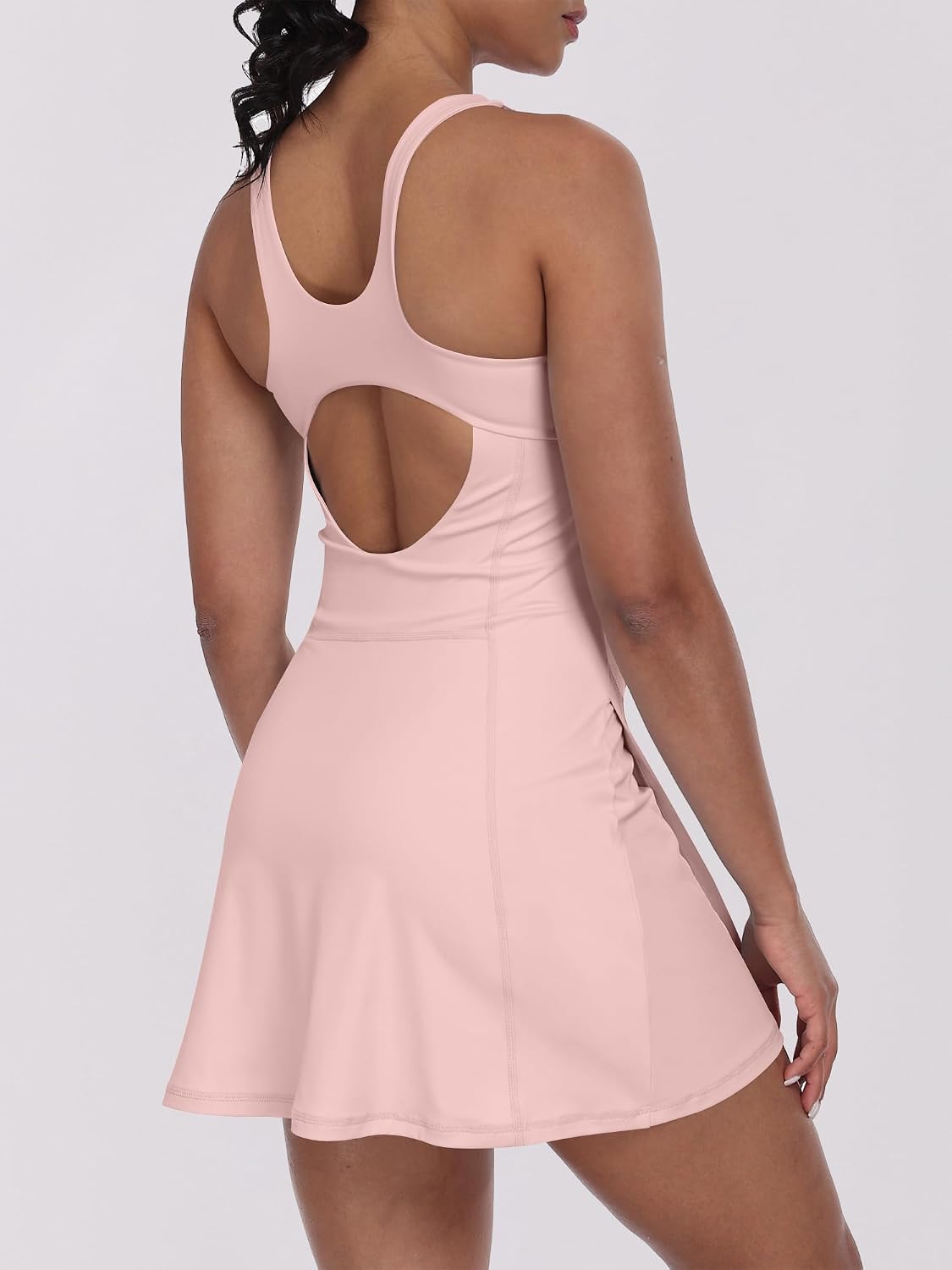 Caracilia Womens Tennis Dress Built in Shorts Square Neck Sleeveless Workout Athletic Mini Skort Dress Golf Summer Outfits