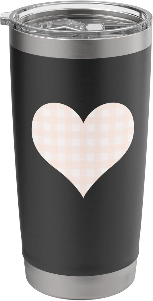 Cute Soft Orange Peach Gingham Check Plaid Checkered Pattern Stainless Steel Insulated Tumbler