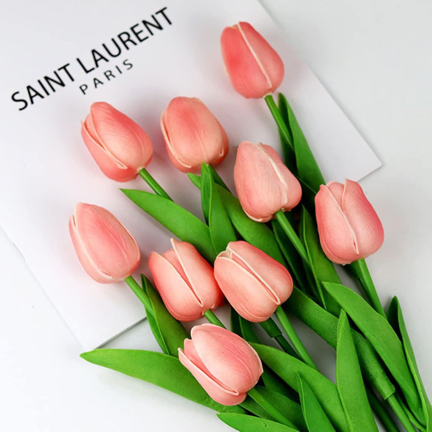 30pcs Real Touch Tulips PU Artificial Flowers, Fake Tulips Flowers for Arrangement Wedding Party Easter Spring Home Dining Room Office Decoration (Peach)