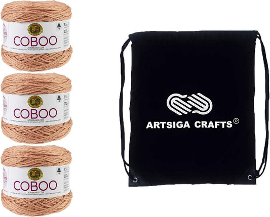 Lion Brand Coboo Peach 835-184 (3-Skeins - Same Dye Lot) DK Light Worsted #3 Cotton, Bamboo Yarn for Crocheting and Knitting with Project Bag