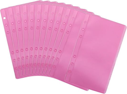 Bonsicoky 24 PCS A6 Binder Pockets with No Zippers, Pink Budget Cash Envelopes for 6-Ring Budget Binder, PVC Side Open Loose Leaf Bags for Cash Stuffing System, Waterproof Money Organizer Pouches