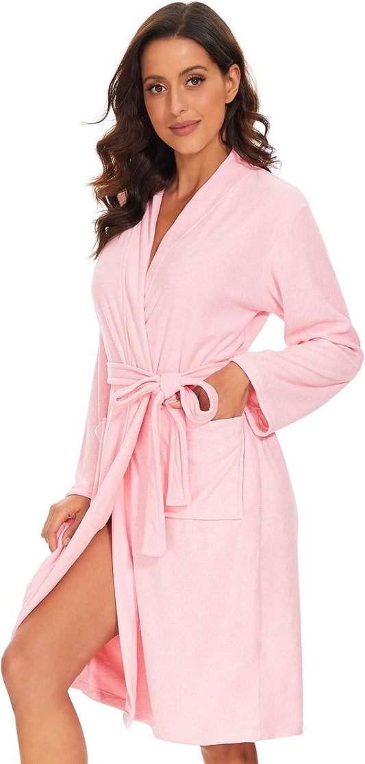 Vislivin Womens Lightweight Bathrobe Soft Kimono Robes Terry Cloth Bathrobe Knee Length Bath Gown