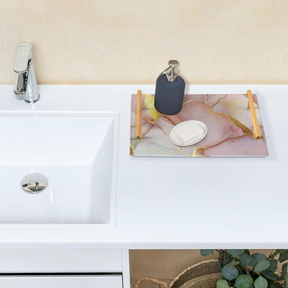 Marble Blush White Decorative Farmhouse Tray with Handles Trays for Eating On for Jewelry Perfume for Bed Serving bandeja de decoracion para cocina