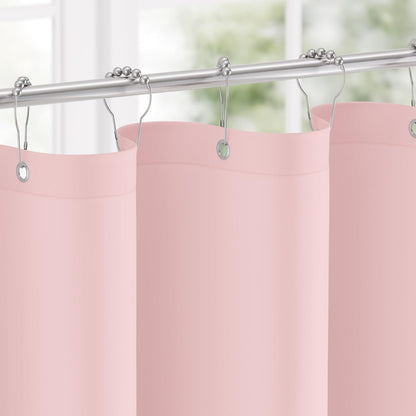 Bathway Pink Scalloped Shower Curtain with 12 Metal Hooks, Cute Heavy Duty Washable Curtains for Bathroom Hotel Bathtub, Water Repellent, 72 x 72 Inches