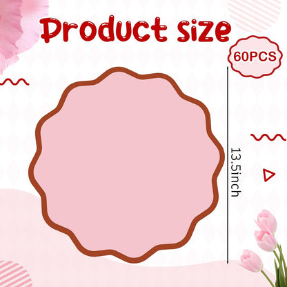 Pink Scalloped Paper Placemats 60 Pcs Disposable Coated Paper Waterproof Place Mat with Wavy Edge Table Decor for Baby Shower Party Supplie Birthday Wedding Banquet Tea Party (13.5 Inch Round)