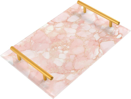 Peach Gold Irregular Marble Decorative Cafeteria Tray with Handles Plastic Serving Trays for Jewelry Perfume for Party Serving bandeja para desayuno