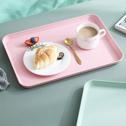 2Pcs 13.7 x 9.8 in Unbreakable Serving Tray Decorative Tray, Great for Dinner Tea Bed Bar Breakfast Food (Pink)