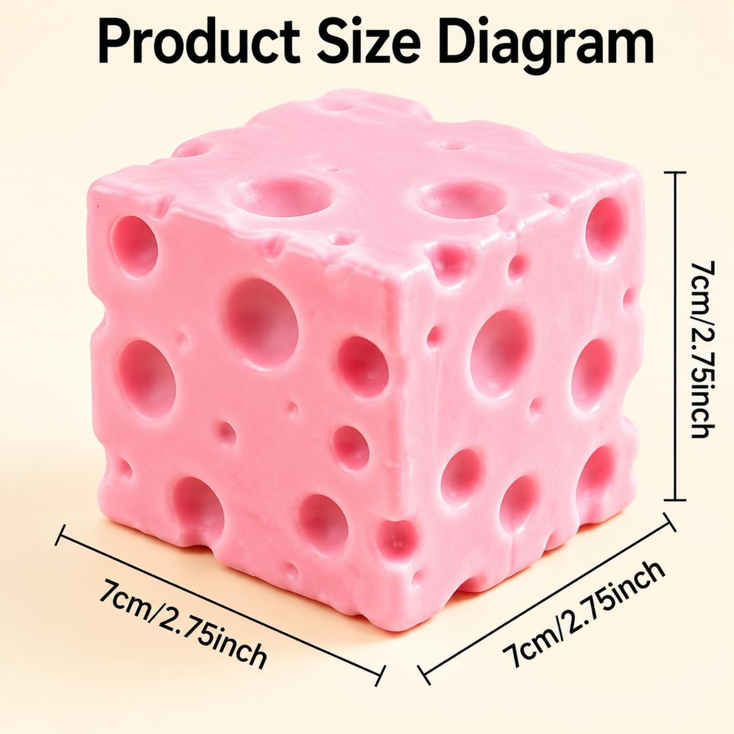 Cheese Squishy Toy, Slow Rising Realistic Cheese Block Fidget Toy, Squeeze Cheese Cube Stress Ball for Anxiety Relief, Soft Sensory Toy Gift for Home, Office, School (Pink/2.75inch)