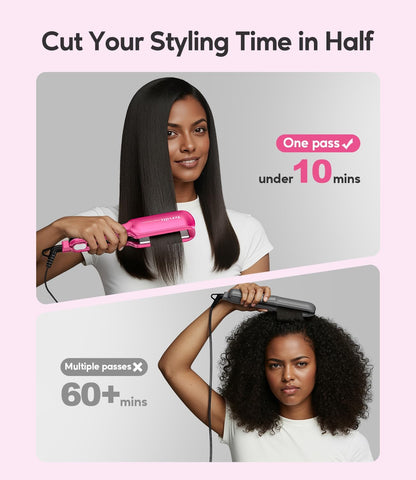 Terviiix 2 Inch Wide Ceramic Hair Straightener Flat Iron for Thick Curly Hair - Heats in 30s, 300F-450F Adjustable, Dual Voltage for Travel, Auto Shut Off, Pink