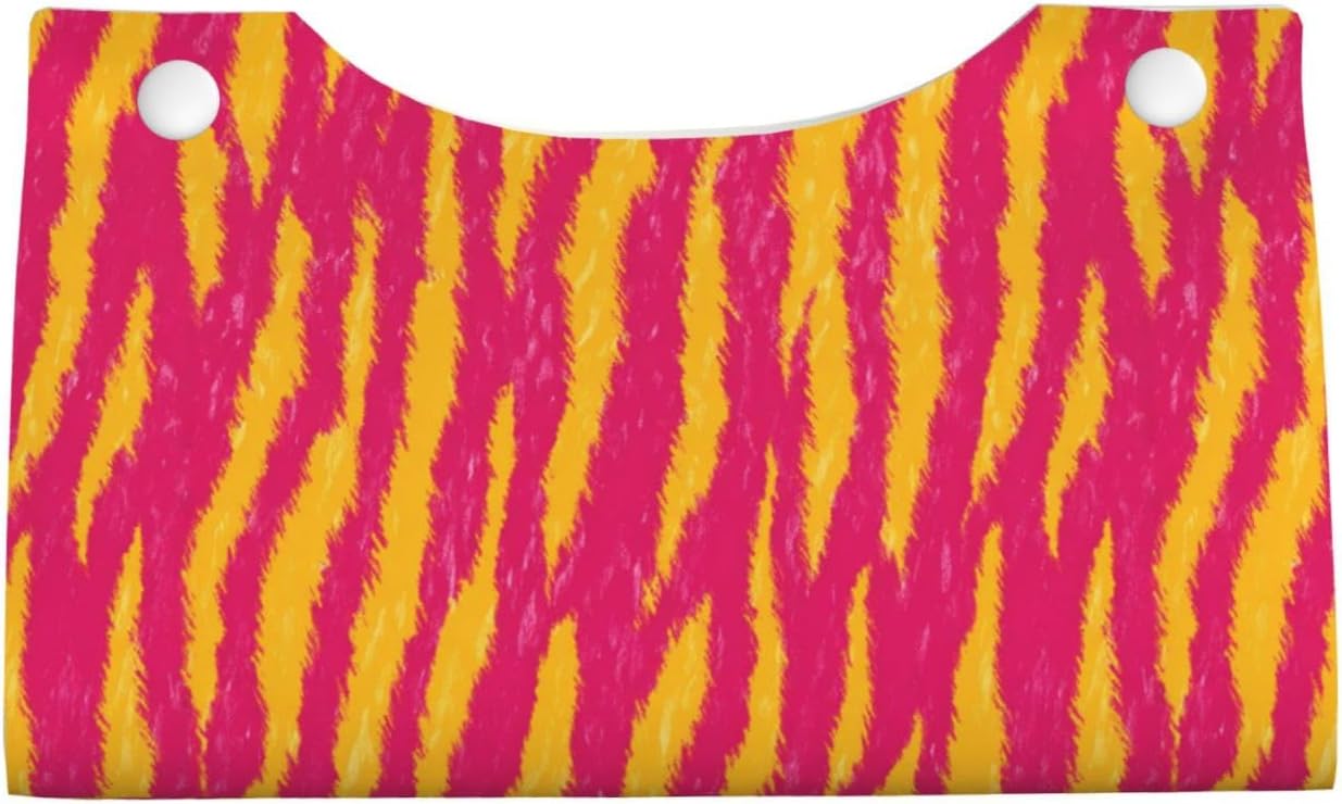 Neon Pink and Yellow Tiger Stripe Pattern Tissue Box Cover Rectangle Pu Leather Tissue Box Holder for Car Bathroom Bedroom Desk Tabletop Decor