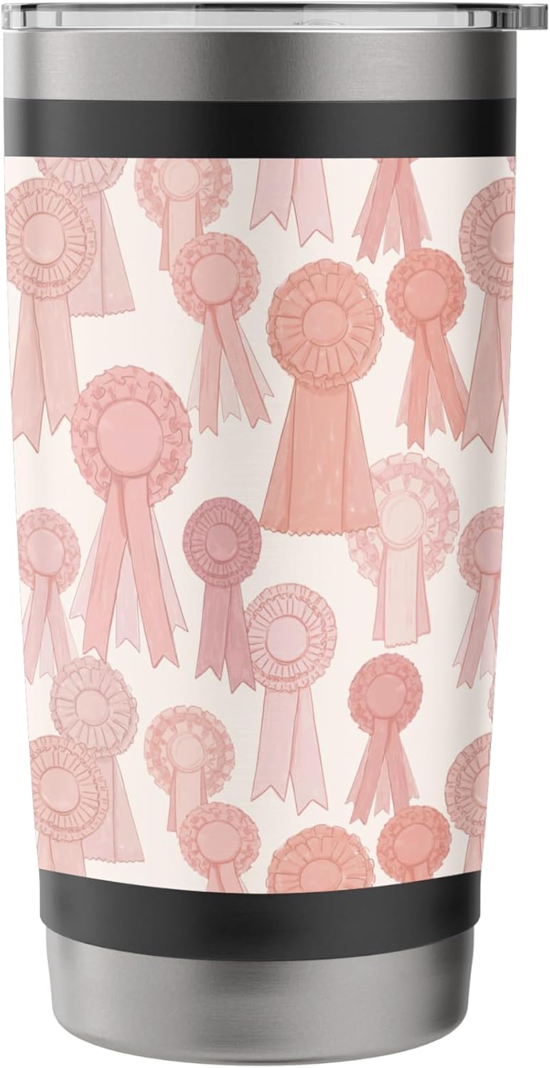 Coral Coquette Rosette Peach Bow Ribbon Pattern Stainless Steel Insulated Tumbler