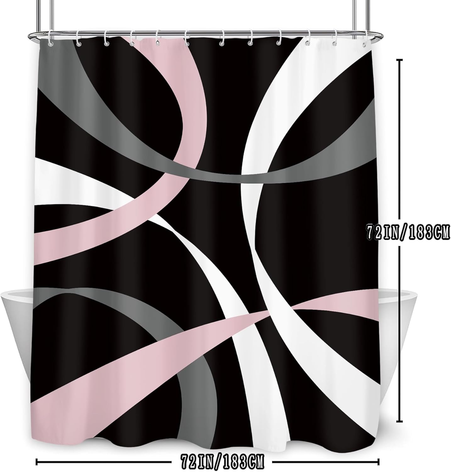 Abstract Line Minimalist Shower Curtain 60Wx71L, Black Pink Gray Shower Curtains for Bathroom Decor, Geometric Modern Contemporary Shower Curtain Set Home Decor 12 Pack Hooks