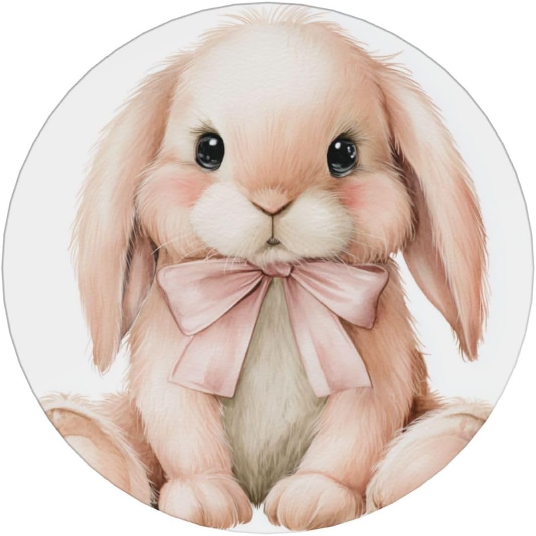 Watercolor Animal Light Pink Bunny Wearing Bow Ceramic Coasters with Holder Set of 6 Coffee Cup Drink Coasters