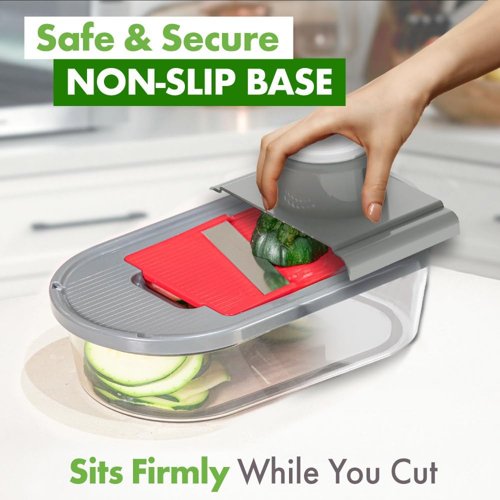 Vegetable Chopper and Mandoline Slicer with Container, CHOPZILLA 4 Stainless Steel Blades, BPA-Free Onion Chopper, Vegetable Cutter, French Fry Cutter, Dishwasher Safe Fruit Potato Dicer, Pink