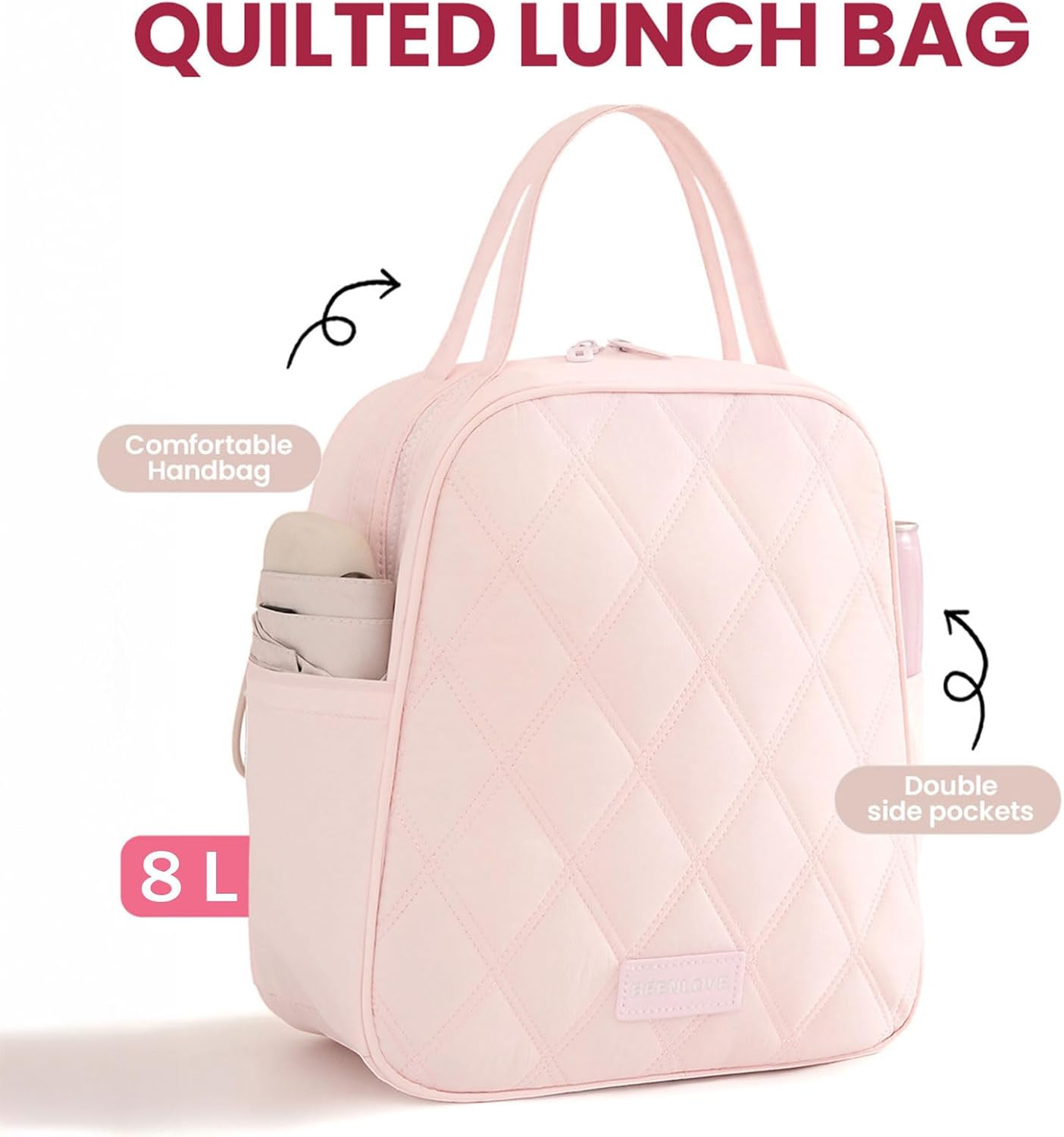 Lunch Box for Women Insulated,Soft Lightweight Lunch Cooler,Leakproof Adult Lunch Bag for Work Camping Picnic Beach,Pink