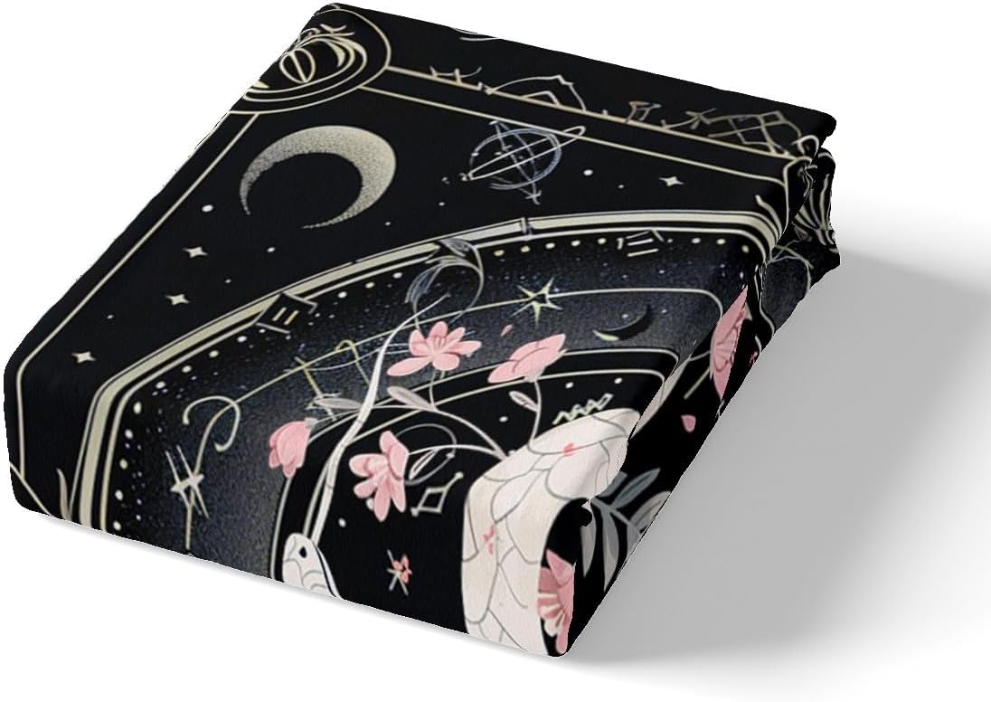 Castle Fairy White Snake Sheet Set,Kids Pink Peach Blossom Bed Sheets Set,Boho Sun Moon Bedding Set for Boys Teens Sheets Soft Room Decor Twin Size(1 Flat Sheet+1 Fitted Sheet+1 Pillowcase)