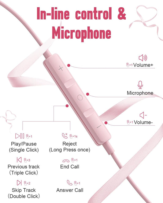 USB C Headphones for iPhone17 16 Pro Max 15 Plus iPad Pro Samsung Galaxy S24 S23 Ultra S26 S25 S22 S21 Wired Earbuds Magnetic in-Ear Type C Earphone with Microphone Volume Control HiFi Stereo Pink