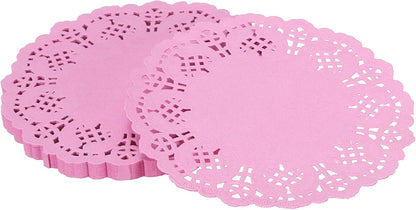 Paper Doilies, Paper Lace Doilies Disposable Round Modern Decorative Placemats Bulk, 5.5 Inch Fit for Cakes Desserts Crafts Baked Grilled Fried Food Tableware (100 Pack, Pink)