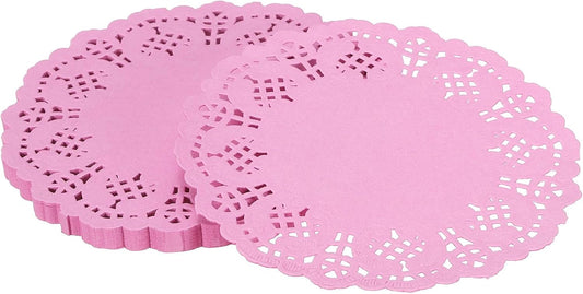 Paper Doilies, Paper Lace Doilies Disposable Round Modern Decorative Placemats Bulk, 5.5 Inch Fit for Cakes Desserts Crafts Baked Grilled Fried Food Tableware (100 Pack, Pink)