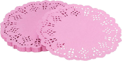 Paper Doilies, Paper Lace Doilies Disposable Round Modern Decorative Placemats Bulk, 5.5 Inch Fit for Cakes Desserts Crafts Baked Grilled Fried Food Tableware (50 Pack, Pink)