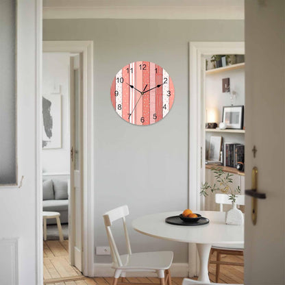 Wall Clock Pink Stripes Clocks PVC Silent Non-Ticking Battery Operated Decorative Coral Polka Dots Striped Grain Round Clock for Home Living Room Kitchen Bedroom Office School Wall Decor 10 Inch