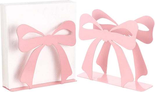 Reallnaive Bow Napkin Holder for Tables Metal Napkin Dispenser Vintage Kitchen Decor Tissue Dispenser for Coquette Home Party Countertop(Pink,Lovely)