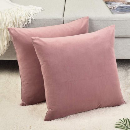 Set of 2 Comfortable Throw Pillow Cover for Bedding, Decorative Accent Cushion Sham Case for Couch Sofa, Soft Solid Velvet with Zipper Hidden - 18"x18", Mauve Pink