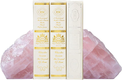 Rose Quartz Bookends Heavy Duty Pink Healing Crystal Stone Book Holders Decorative Book Ends Office Home Decor Small 1 Pair 2-3 Lbs