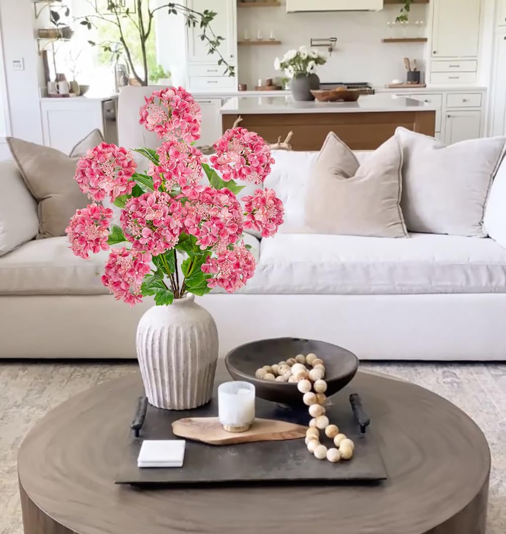 Real Touch Hydrangea Artificial Flowers 19” Tall Artificial Hydrangea Flowers Double-Headed Faux Hydrangeas, Pink Hydrangeas, Realistic Silk Hydrangea for Home Decor Weddings Arrangements-5 Branches
