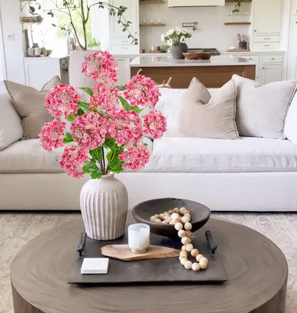 Real Touch Hydrangea Artificial Flowers 19” Tall Artificial Hydrangea Flowers Double-Headed Faux Hydrangeas, Pink Hydrangeas, Realistic Silk Hydrangea for Home Decor Weddings Arrangements-5 Branches