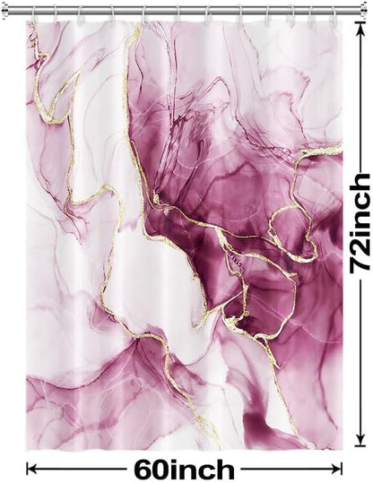 Pink Shower Curtain, Ombre Pink Marble Shower Curtain Set Modern Aesthetic Ink Texture Waterproof Bathroom Curtain with Hooks, 60x72 Inch