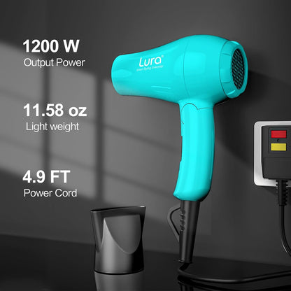 Foldable Travel Hair Dreyr Mini:Dual Voltage Lightweight Blow Dryer with Pouch,1200w Compact Pink Small Hair Dryer for Acrylic Paint Pouring(Turquoise Green)