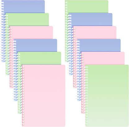 9 Pcs Spiral Notebooks, 3 Gradient Colors (Pink/Green/Blue), A5 7mm College Ruled 120 Pages Journals for School Work Travel, Durable PP Cover with Soft Silicone Coil & Rounded Edges