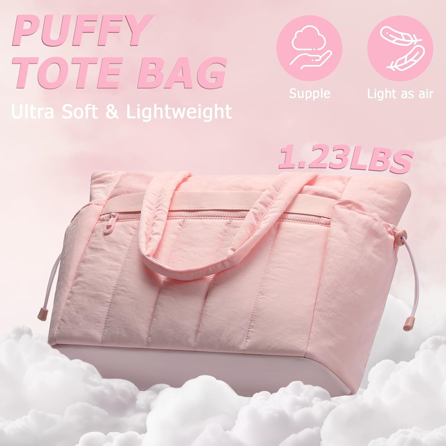 Tote Bag for Women, Lightweight Puffer Tote Bag with Compartments, Quilted Shoulder Bag Handbag with Zipper for Work