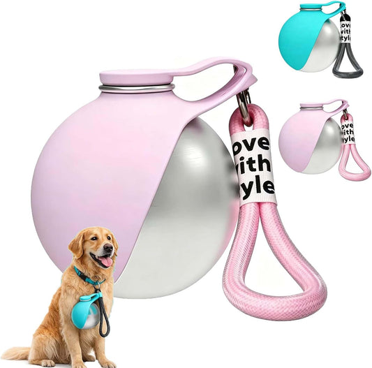 2 in 1 Portable Tumbler for Dogs,2026 New 10oz Stainless Steel Dog Water Bottle, Foldable Pet Water Bottle for Small Dog Walking, Hiking & Travel (Pink)