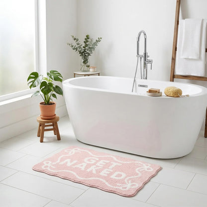 Light Pink Bow Get Naked Bath Mat Scalloped Bow Bathroom Rugs Cute Tufted Soft Water Absorbent Quick Dry Bath Mats for Bathroom Toilet Non Slip Bath Rug Aesthetic Decor Carpet, 20" x 32"