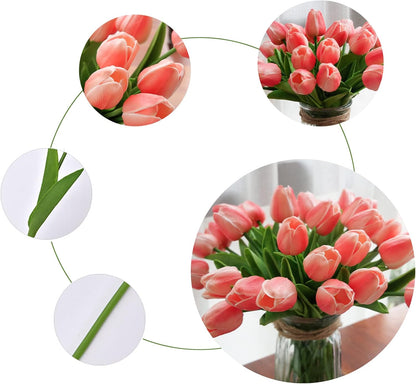 30pcs Real Touch Tulips PU Artificial Flowers, Fake Tulips Flowers for Arrangement Wedding Party Easter Spring Home Dining Room Office Decoration (Peach)