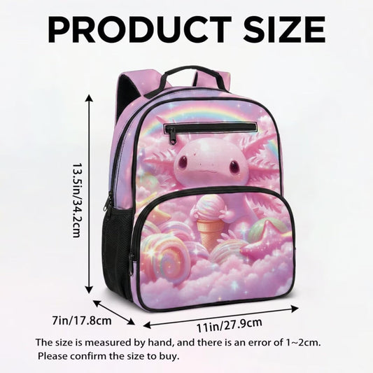 COEQINE Personalized Axolotl Toddler Girls Backpack with Lunch Box Set Mini School Bag for Girls 1st Grade with Water bottle Lightweight Diaper Bag Pink Rainbow Candy